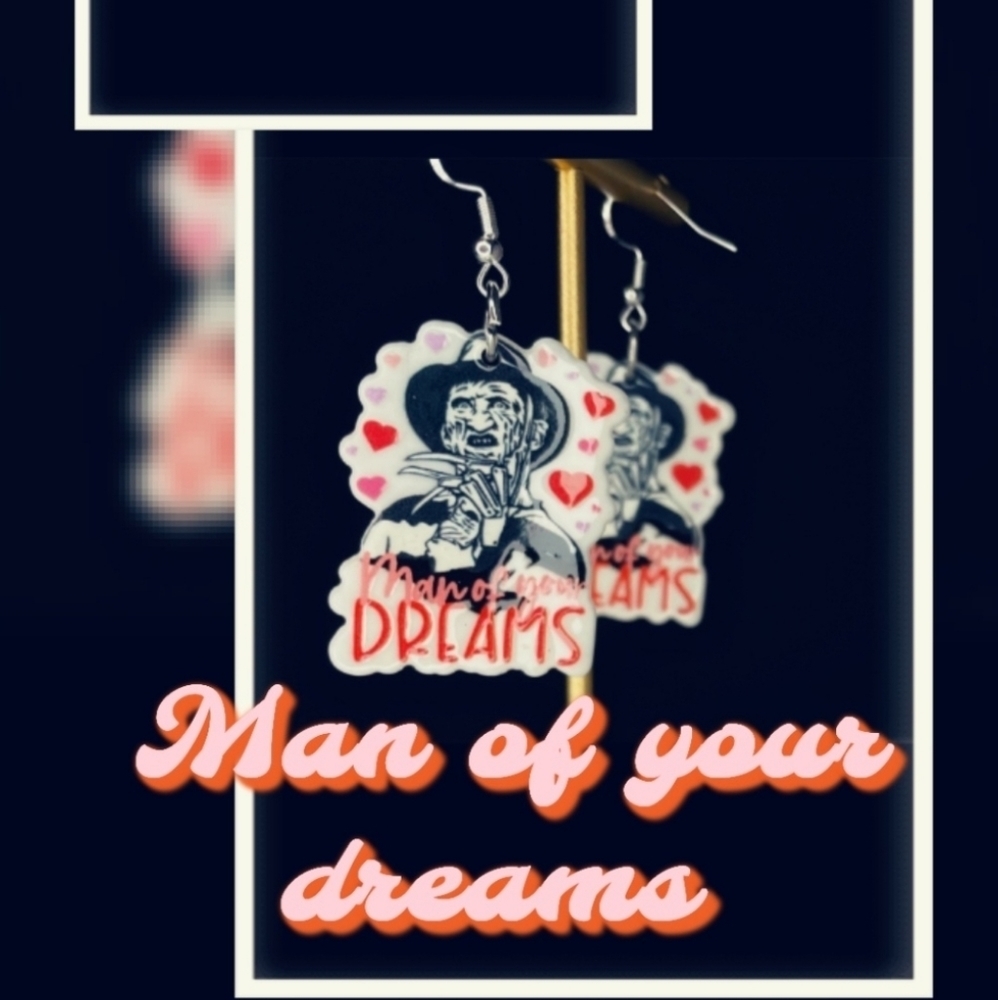 - FREDDY "Man of your dreams" acrylic pendent earrings.🤯🎃👻